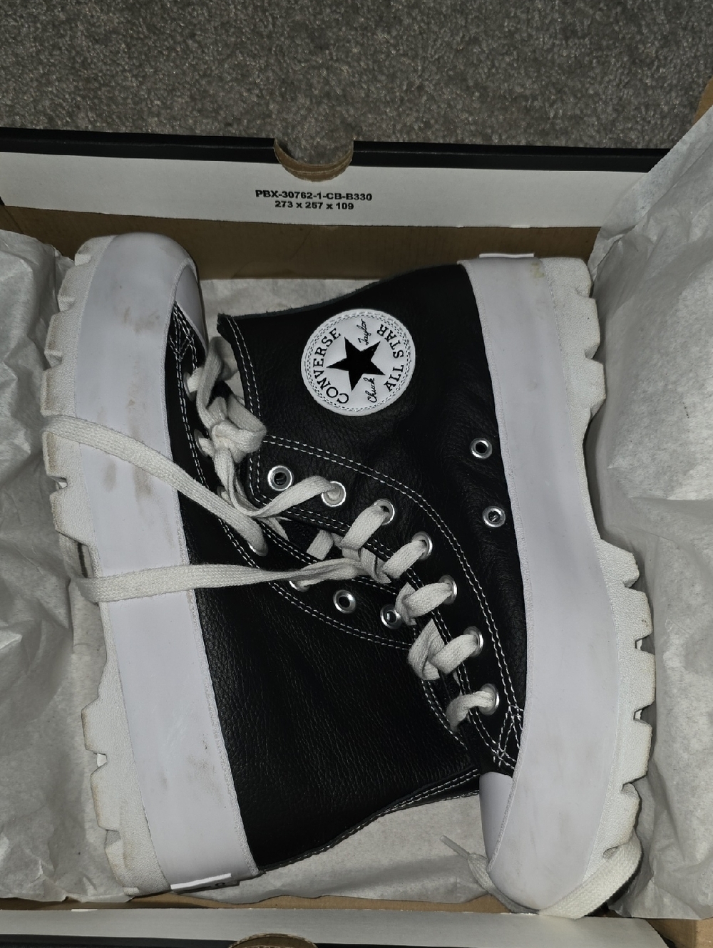 Converse Black and White Platform Leather High-Top Sneakers